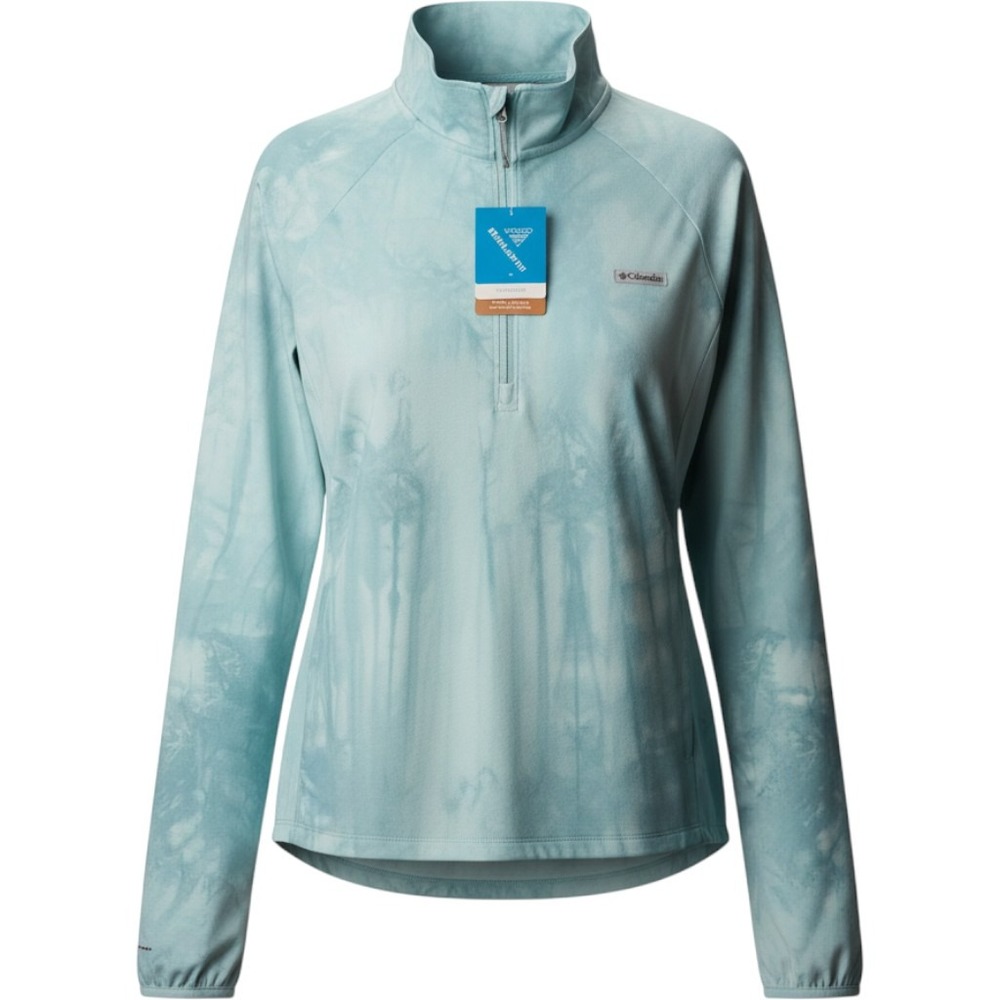 Columbia PFG Cloud Half-Zip Windbreaker Jacket Light Blue Tie Dye Womens Large